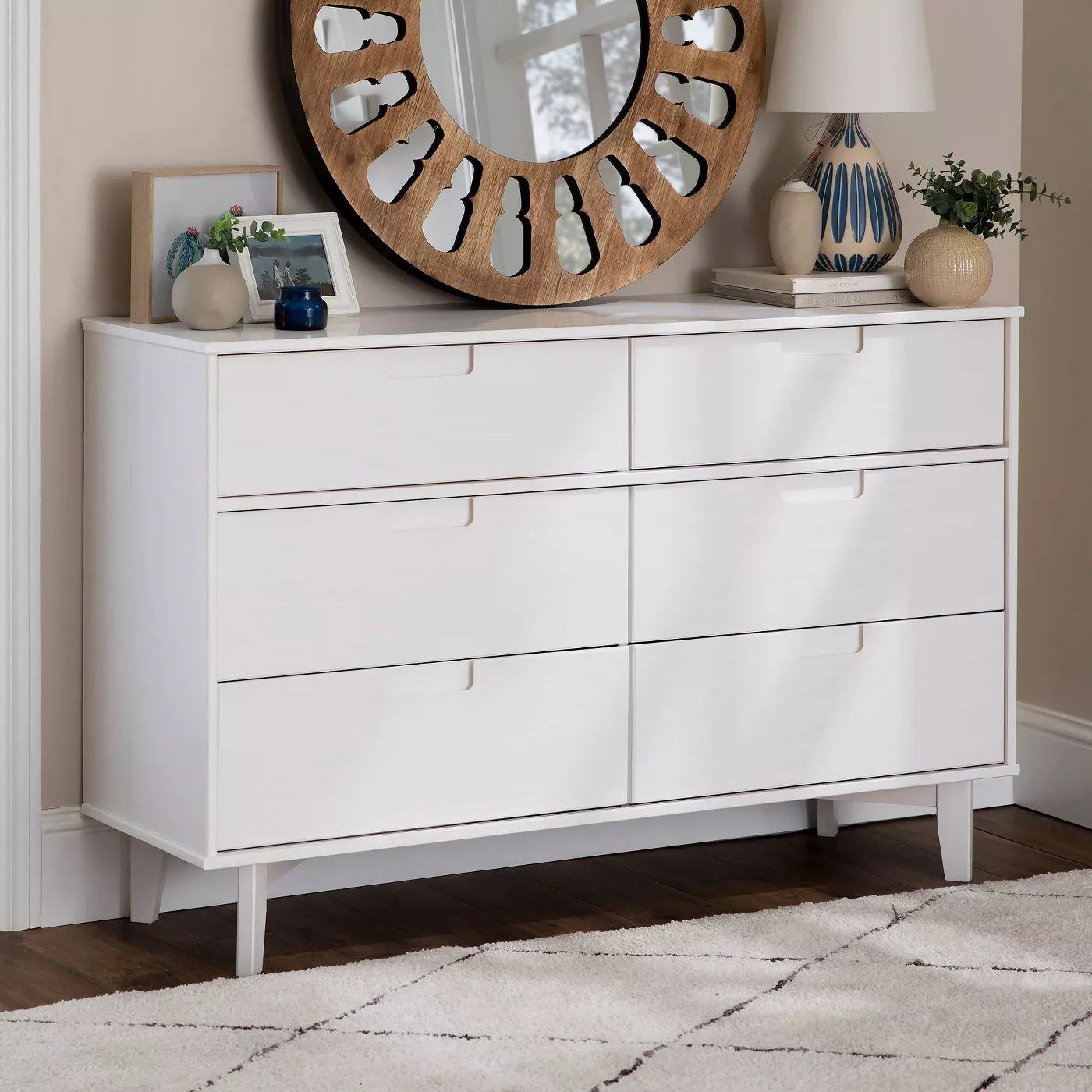 Mid Century Wood 6 Drawer Groove Dresser thumbnail 2