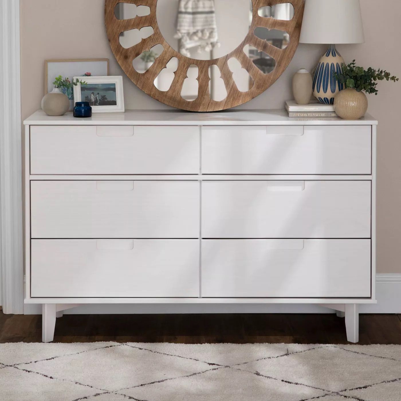 Mid Century Wood 6 Drawer Groove Dresser thumbnail 3