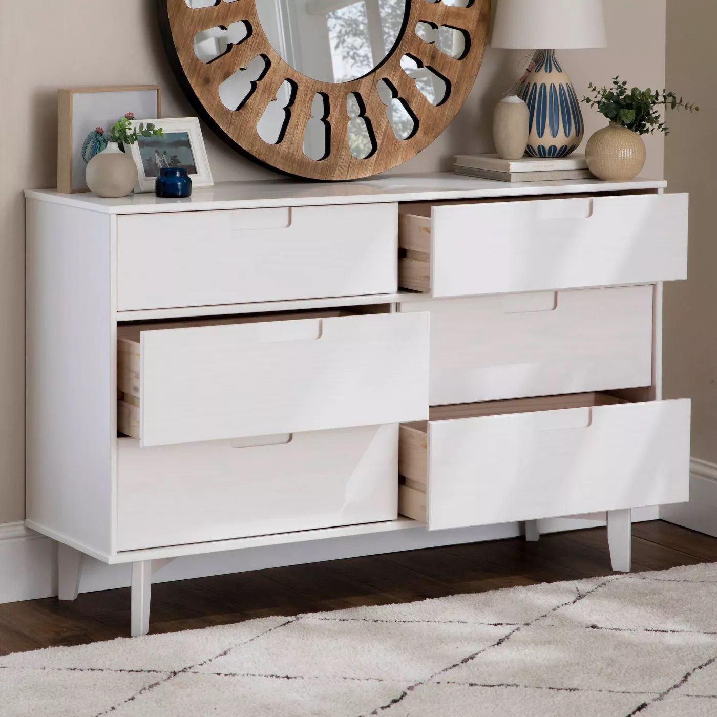 Mid Century Wood 6 Drawer Groove Dresser thumbnail 6