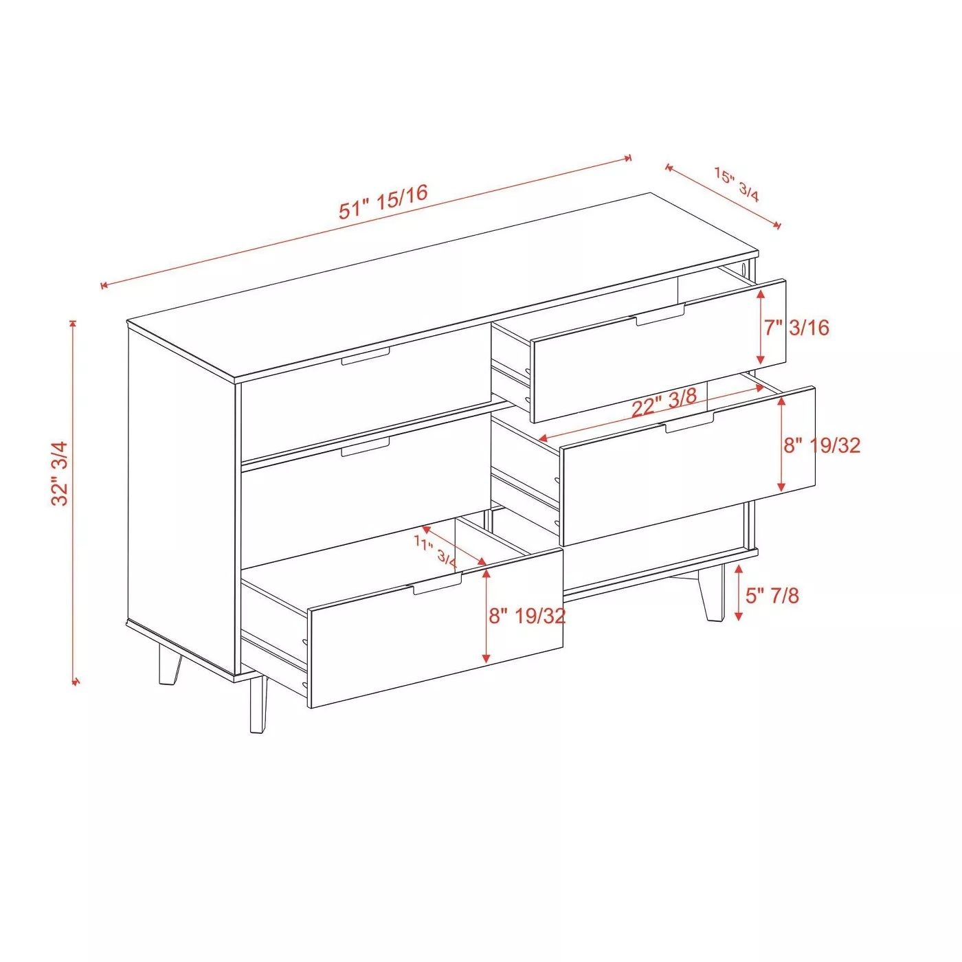Mid Century Wood 6 Drawer Groove Dresser thumbnail 8