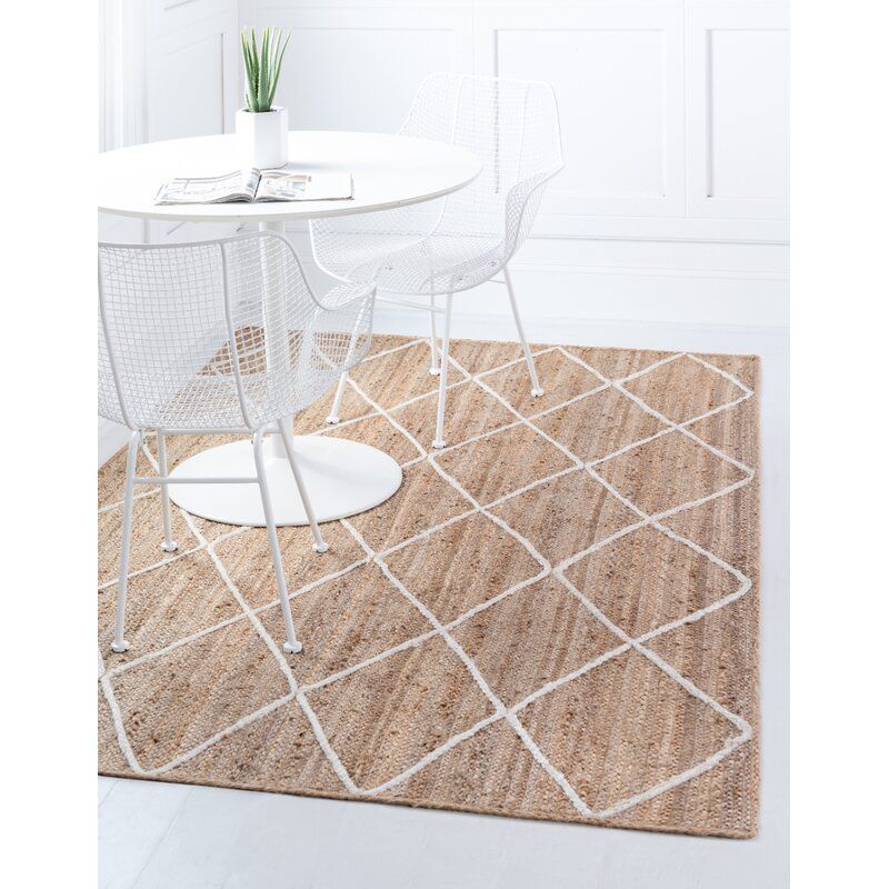 Geometric Braided Jute NaturalIvory Indoor Outdoor Area Rug-8'x11' thumbnail 2
