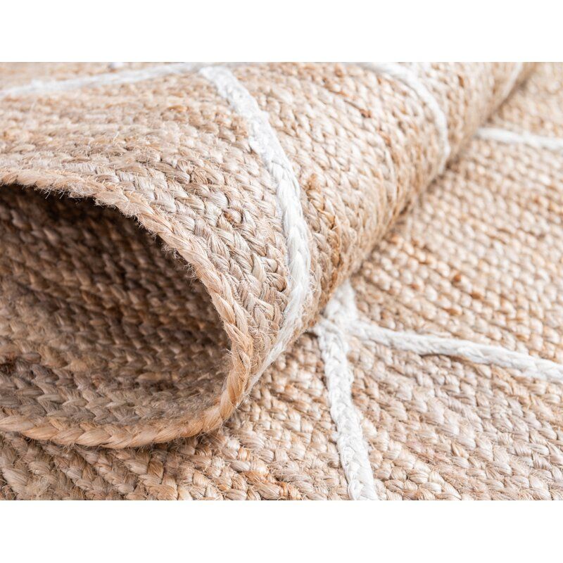 Geometric Braided Jute NaturalIvory Indoor Outdoor Area Rug-8'x11' thumbnail 3
