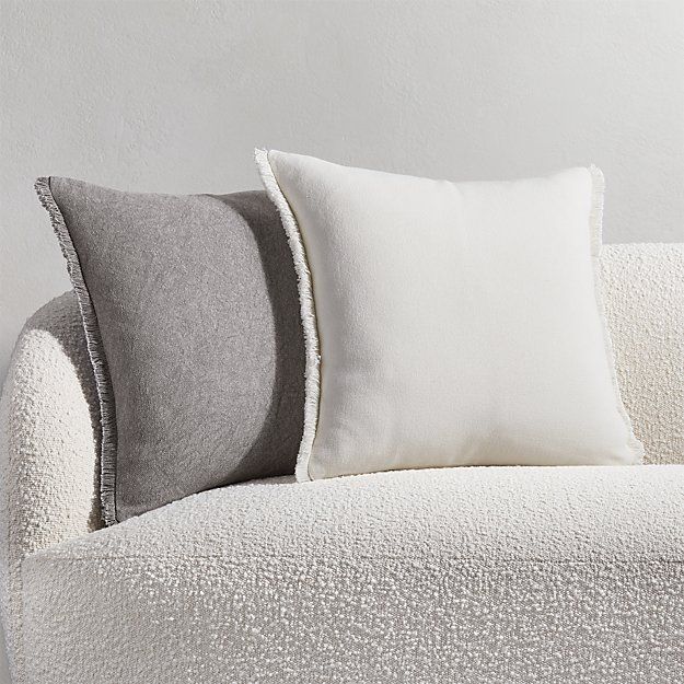Flota grey fringe pillow with down alternative insert thumbnail 2