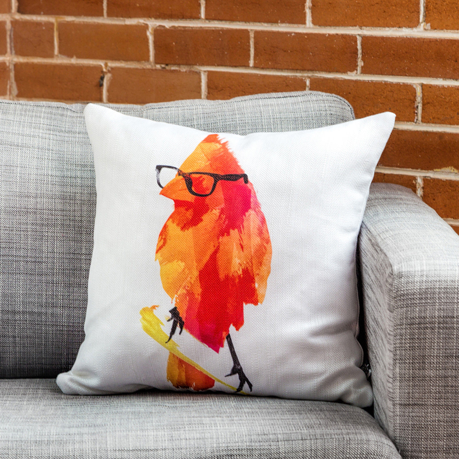 Orange Robert Farkas Punk Bird Throw Pillow With Insert-20"x20" thumbnail 2