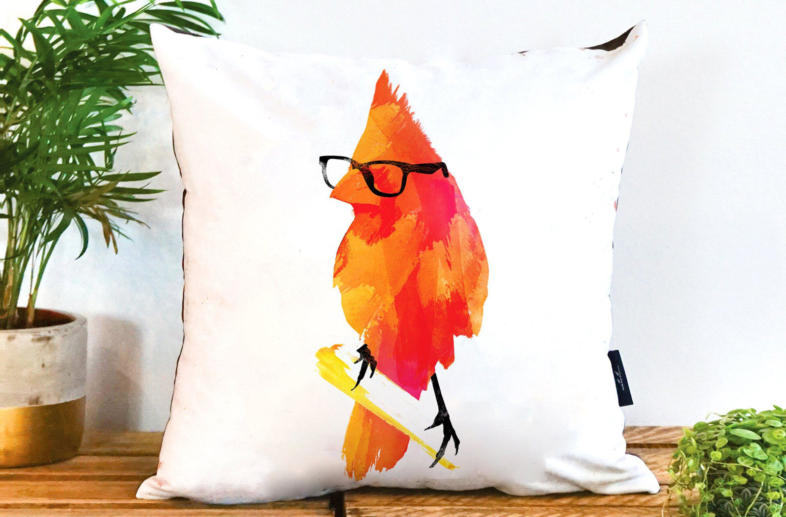 Orange Robert Farkas Punk Bird Throw Pillow With Insert-20"x20" thumbnail 3