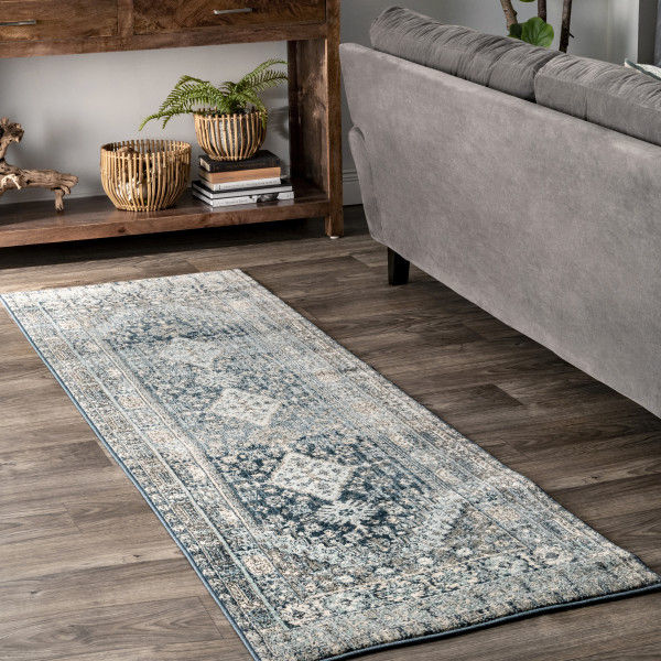Light Blue Shaded Medallion Fringe Area Rug-8'x10' thumbnail 3