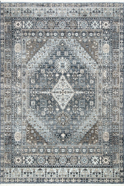 Light Blue Shaded Medallion Fringe Area Rug-8'x10' thumbnail 4