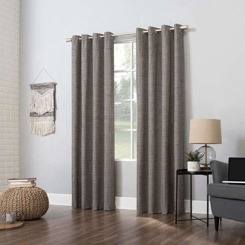Abihail Burlap Weave Geometric Max Blackout Thermal Grommet Single Curtain Panel thumbnail 2