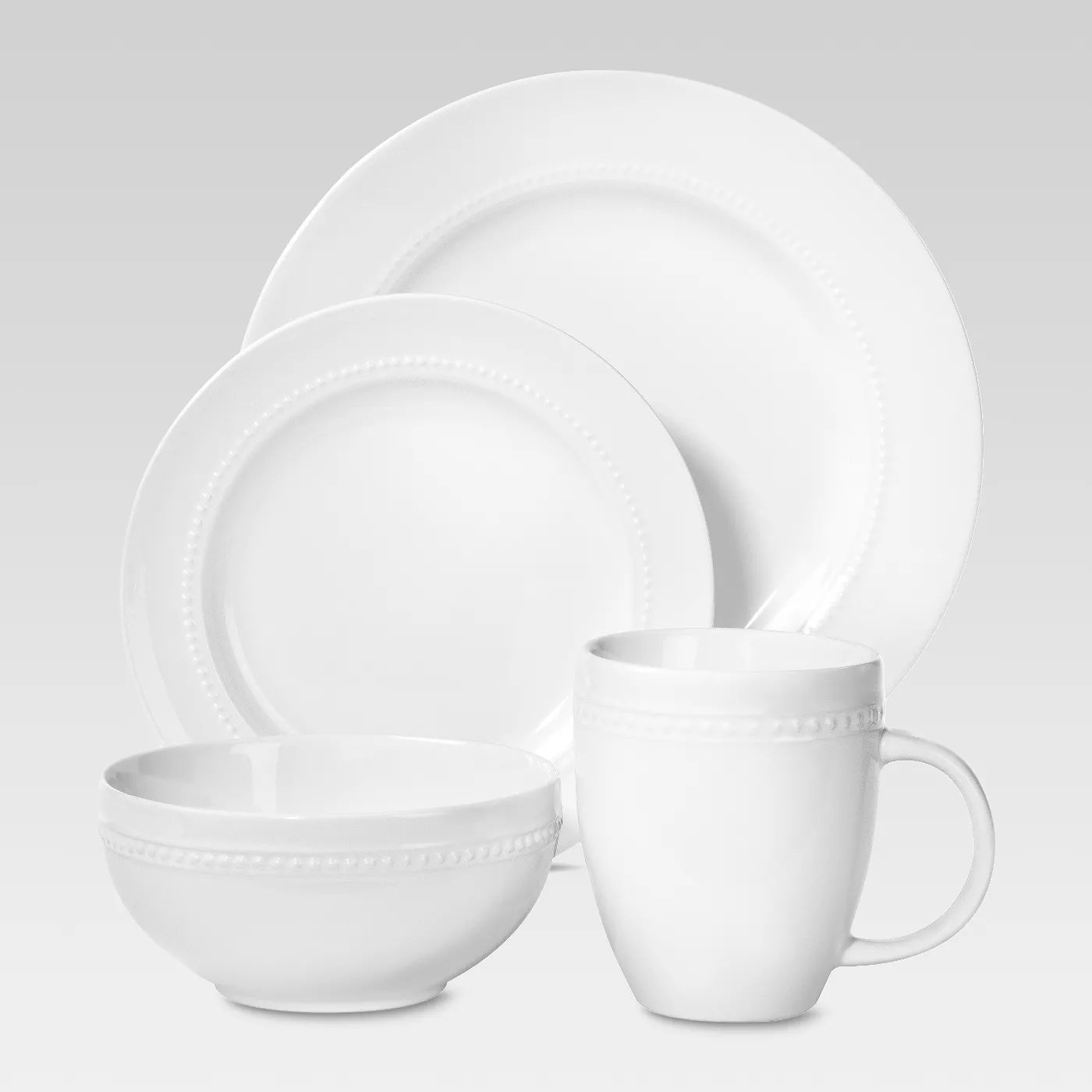 16pc Porcelain Beaded Rim Dinnerware Set White thumbnail 2
