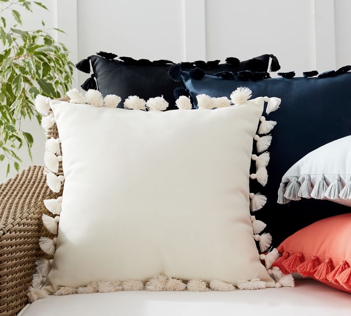 Tassel Trim Indoor Outdoor Pillow With Insert-18"x18" thumbnail 2
