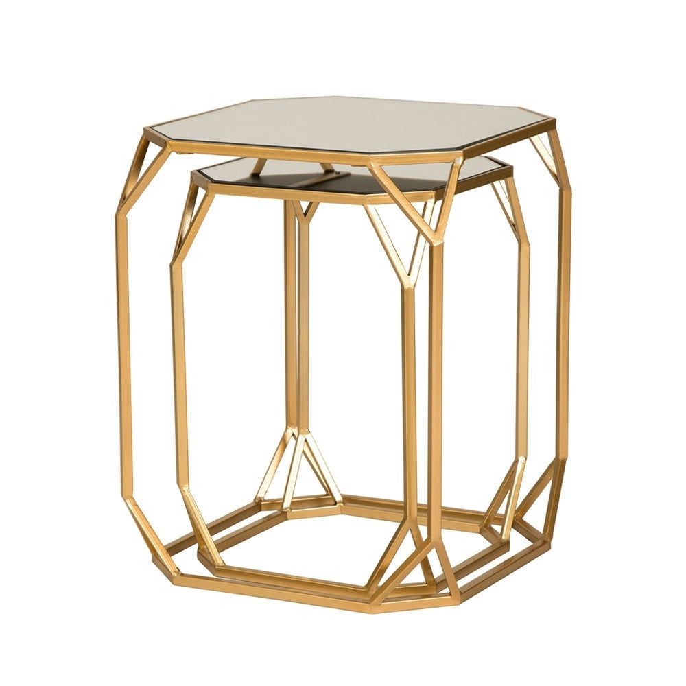 Glitzhome Metal WGlass Gold Accent Table Set thumbnail 2