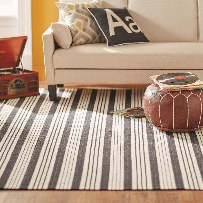Birmingham Cotton Striped Black Ivory Area Rug-6'x9' thumbnail 2