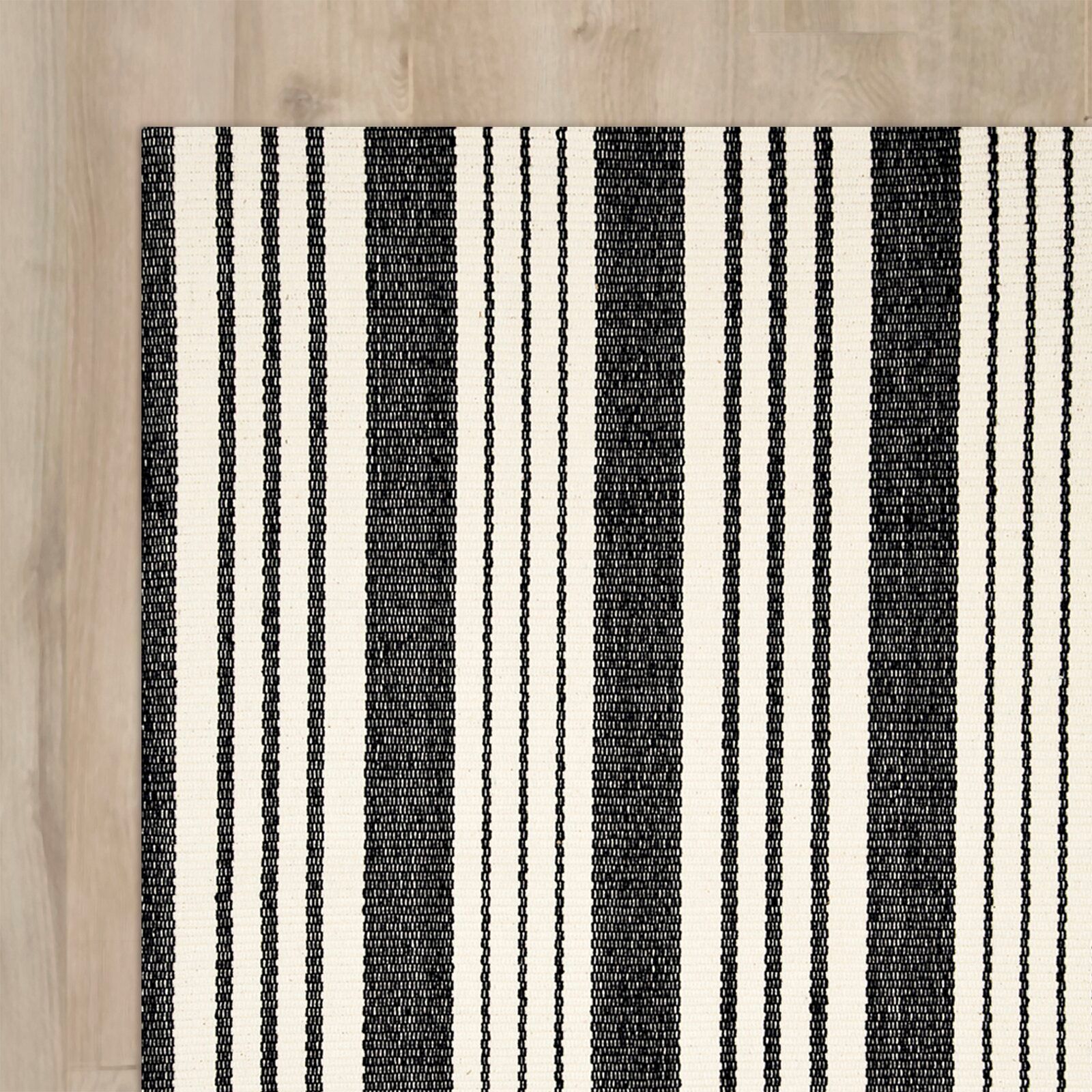 Birmingham Cotton Striped Black Ivory Area Rug-6'x9' thumbnail 3