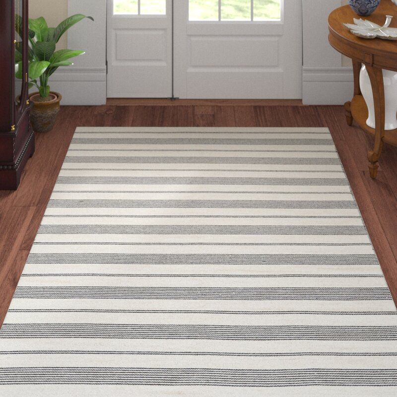 Alicea Striped Handmade Flatweave Black Area Rug-8'x11' thumbnail 2