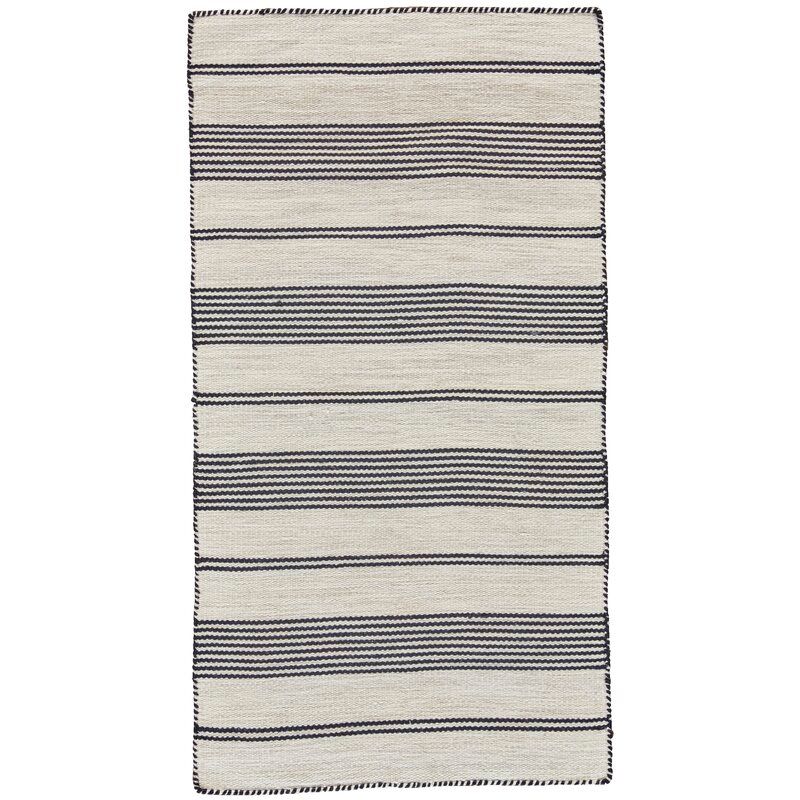 Alicea Striped Handmade Flatweave Black Area Rug-8'x11' thumbnail 3