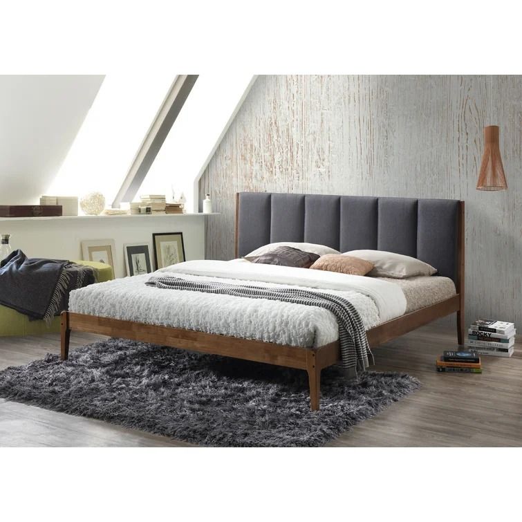 Biggs Mid Century Fabric and Wood Platform Bed-King thumbnail 2