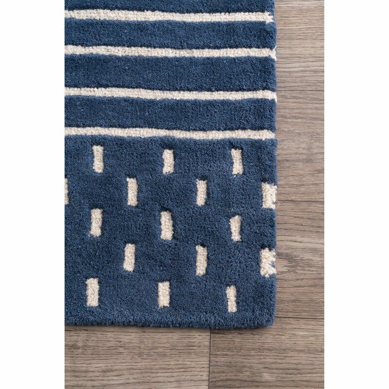 Sangster Striped Handmade Tufted Wool Blue Area Rug-6'x9' thumbnail 2