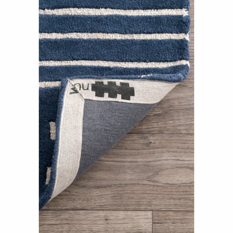 Sangster Striped Handmade Tufted Wool Blue Area Rug-6'x9' thumbnail 3