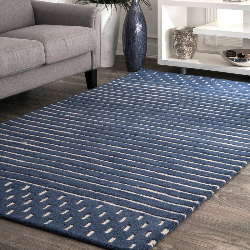 Sangster Striped Handmade Tufted Wool Blue Area Rug-6'x9' thumbnail 4