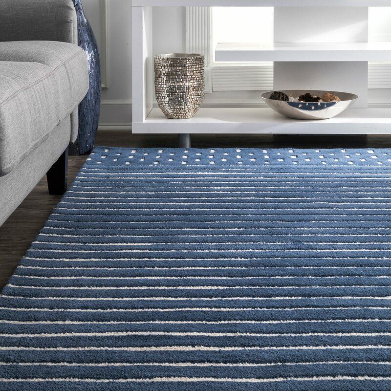 Sangster Striped Handmade Tufted Wool Blue Area Rug-6'x9' thumbnail 5