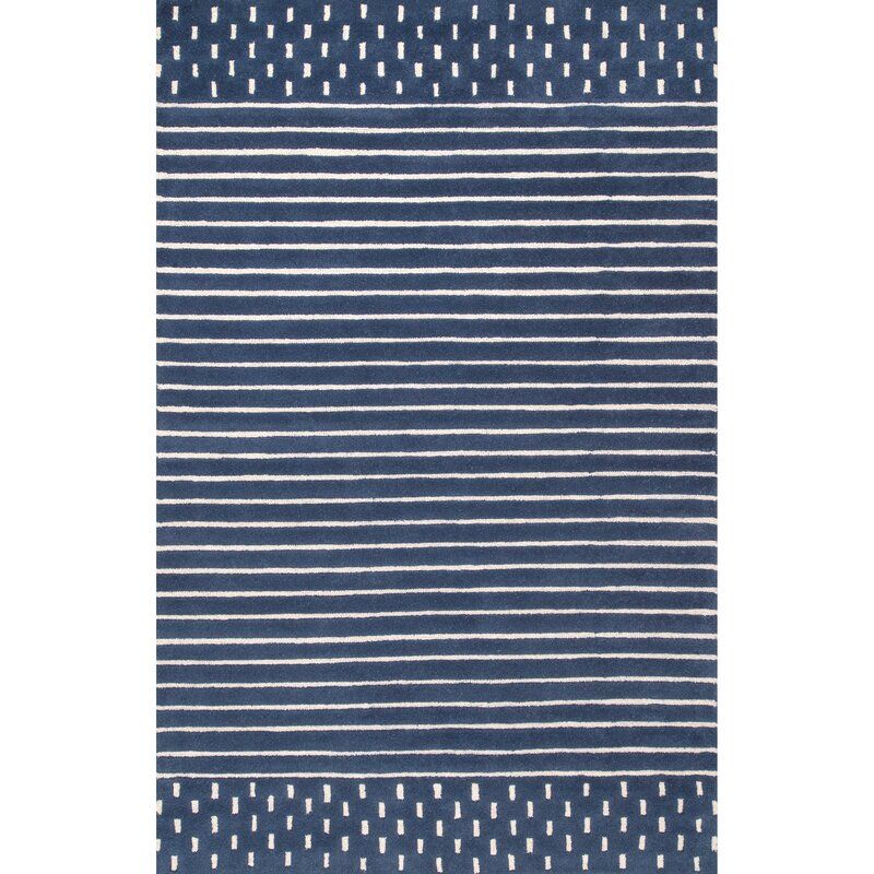 Sangster Striped Handmade Tufted Wool Blue Area Rug-6'x9' thumbnail 6