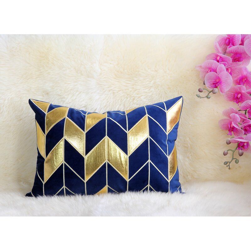 Tukwila Embroidered Faux Leather Velvet Lumbar Pillow Cover No Insert-20"x12" thumbnail 2