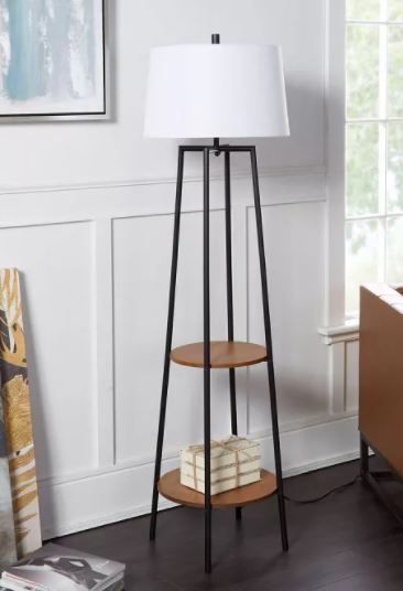 Tristan Silverwood Floor Lamp with Shelves thumbnail 4