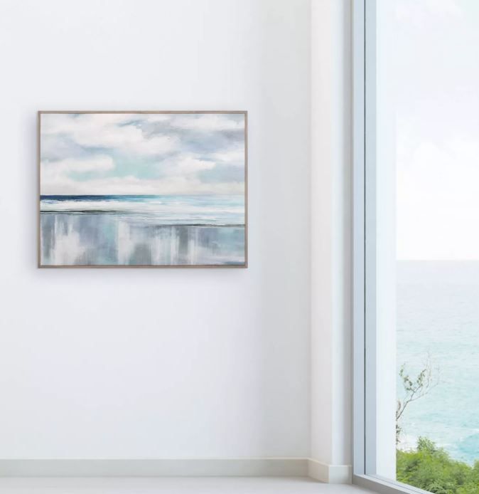 Cyan Sunrise by Nan Wrapped Framed Canvas Painting Blue thumbnail 2