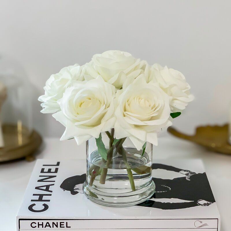 Real Touch Roses Floral Arrangements in Glass Vase thumbnail 2