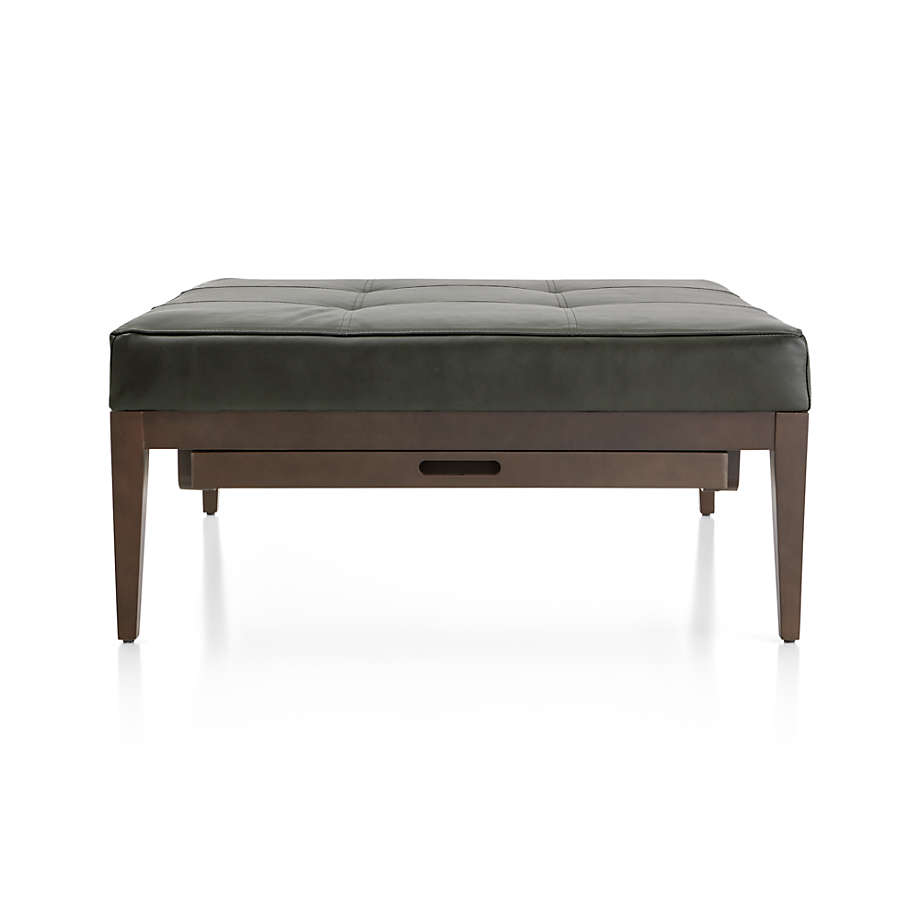 Nash Leather Tufted Square Ottoman with Tray thumbnail 2
