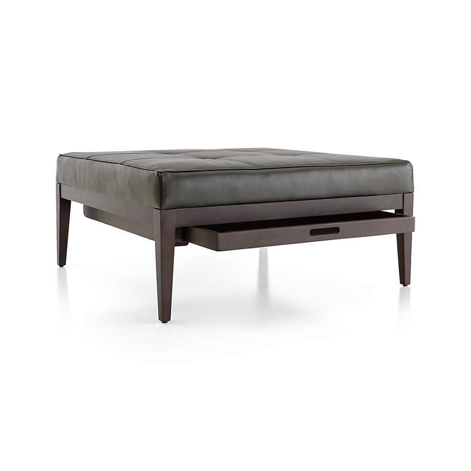 Nash Leather Tufted Square Ottoman with Tray thumbnail 4