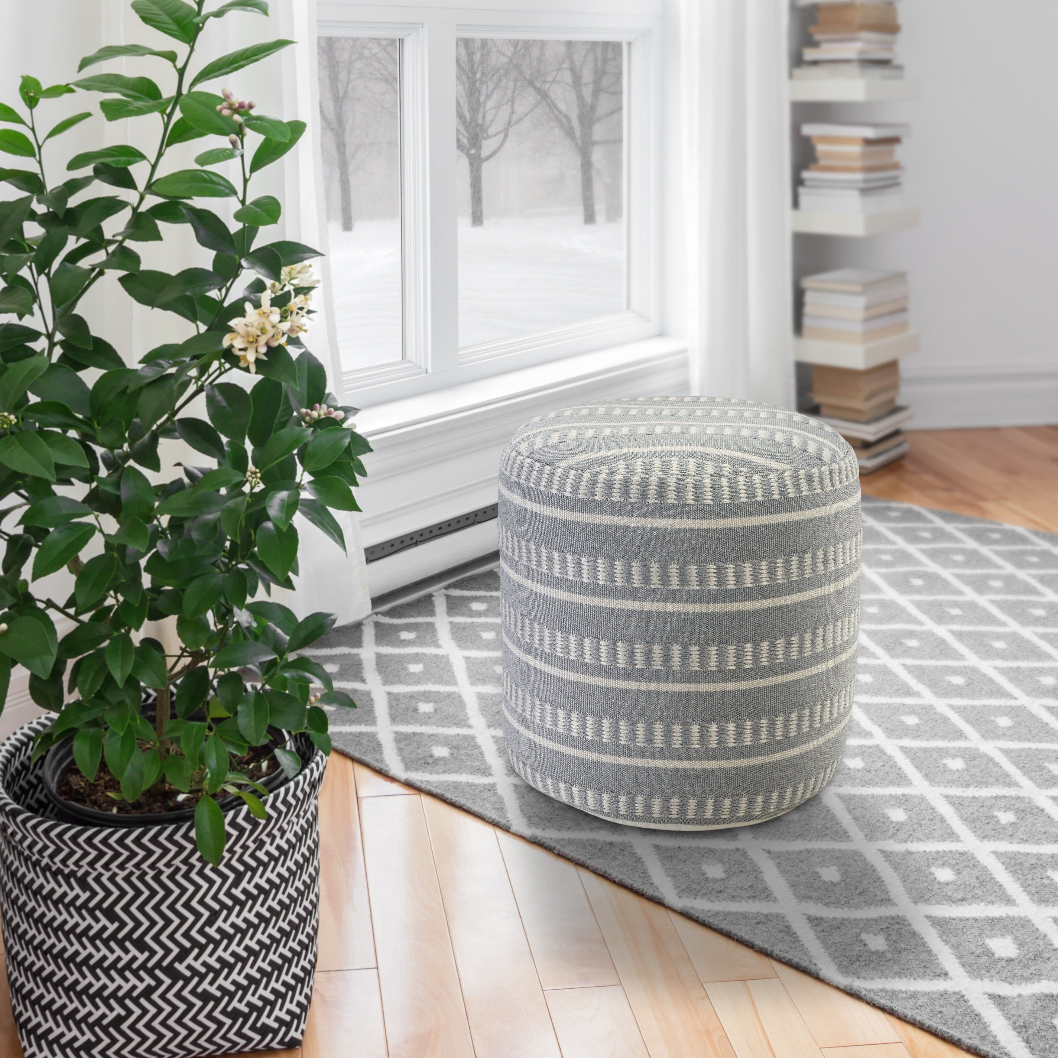 Dash and Stripe Geometric Indoor Outdoor Pouf thumbnail 3