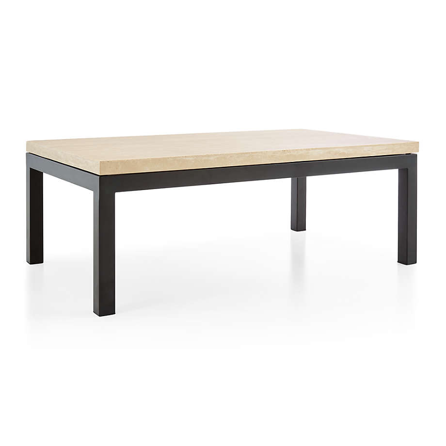 Parsons Travertine Top Dark Steel Base Small Rectangular Coffee thumbnail 2