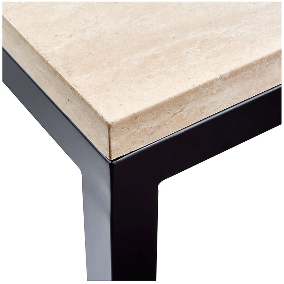 Parsons Travertine Top Dark Steel Base Small Rectangular Coffee thumbnail 3