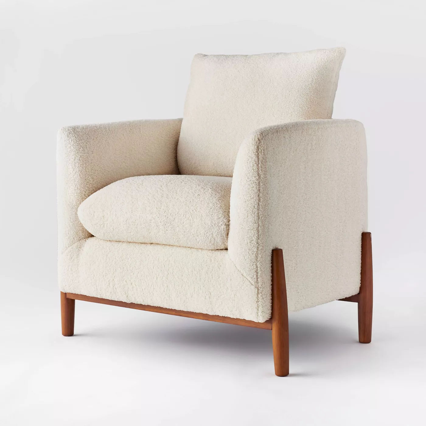 Elroy Sherpa Accent Chair with Wood Legs Cream thumbnail 3