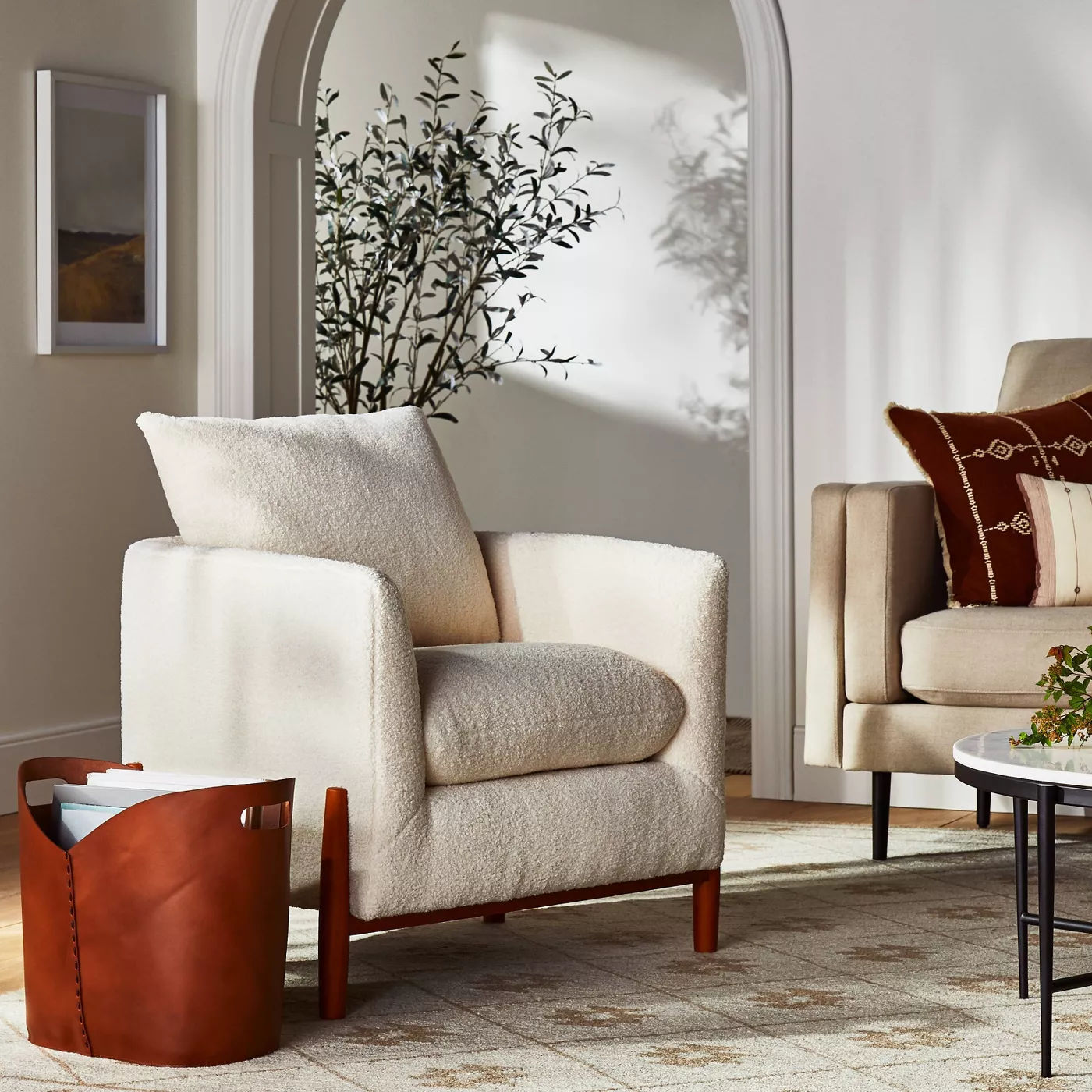 Elroy Sherpa Accent Chair with Wood Legs Cream thumbnail 6