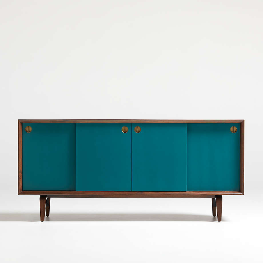 Brondby Walnut and Teal Door Credenza thumbnail 2