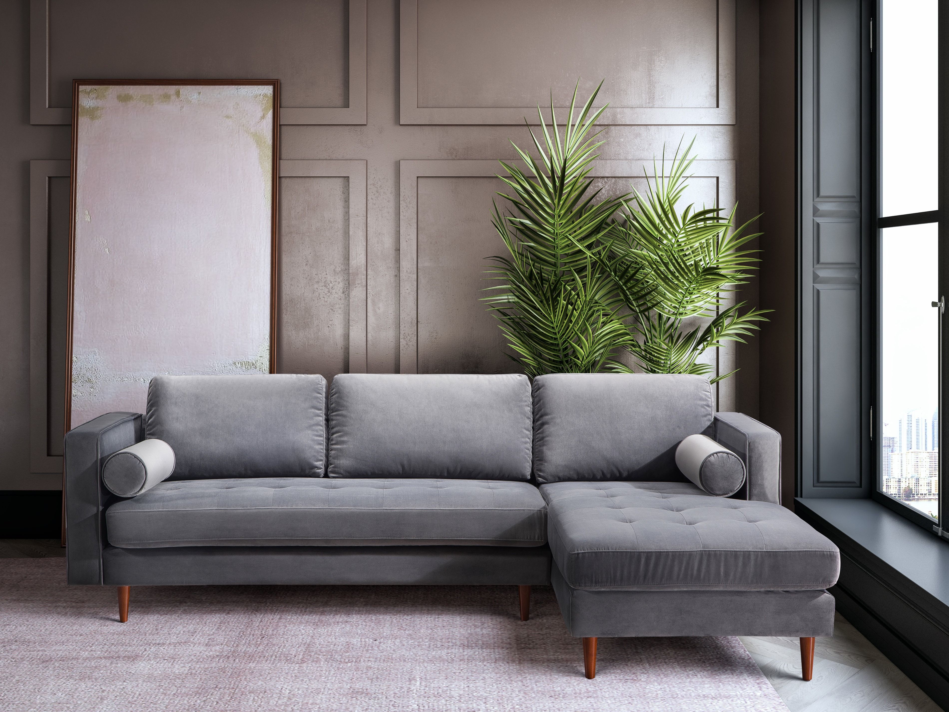 COMO GREY VELVET SECTIONAL RAF thumbnail 2