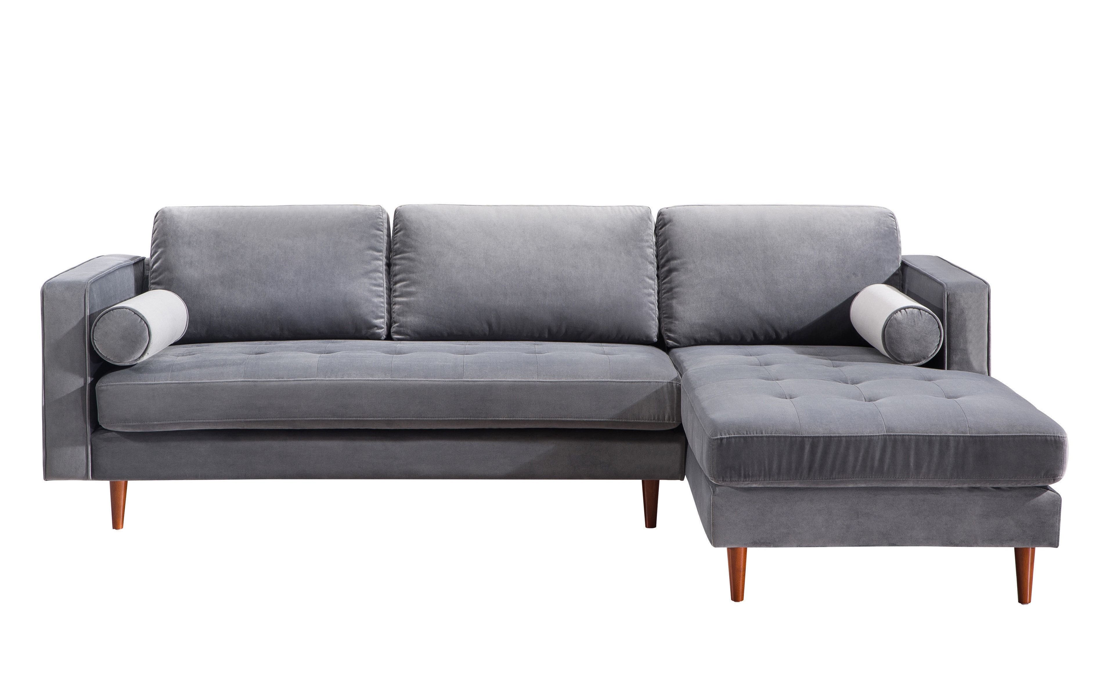 COMO GREY VELVET SECTIONAL RAF thumbnail 3