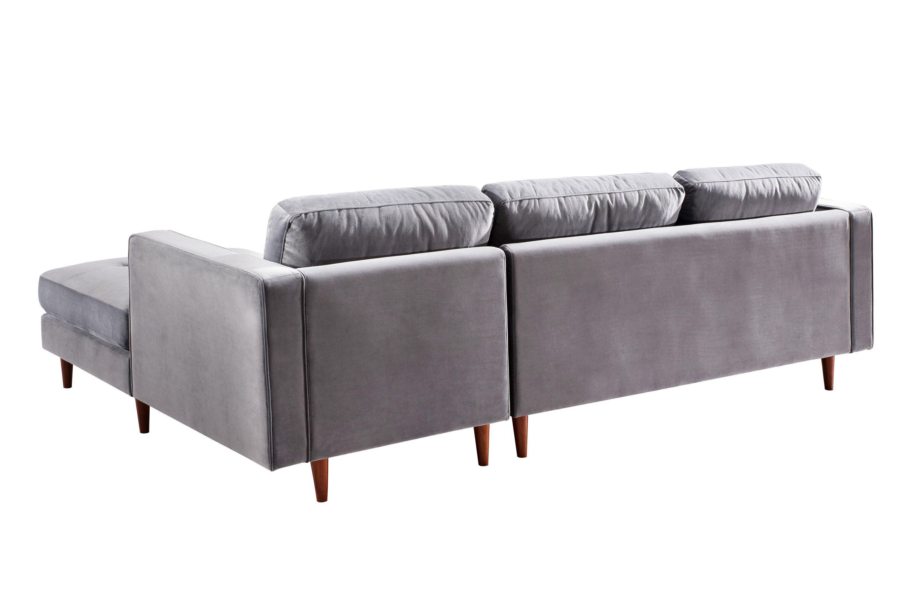 COMO GREY VELVET SECTIONAL RAF thumbnail 4