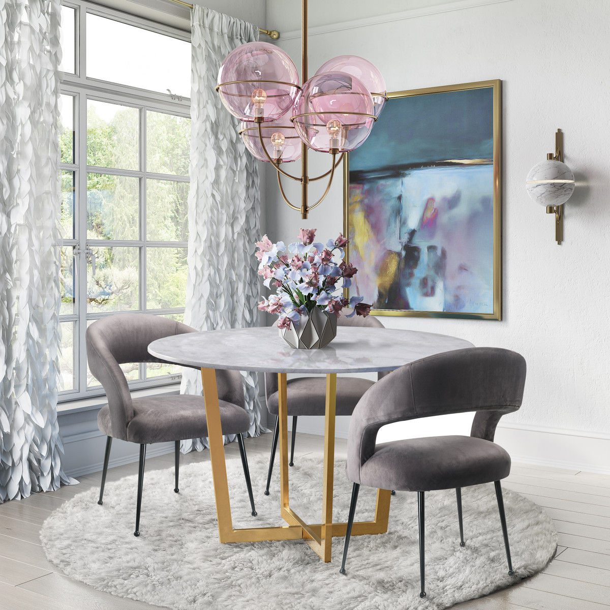 Rory Velvet Dining Chair - Gray thumbnail 5