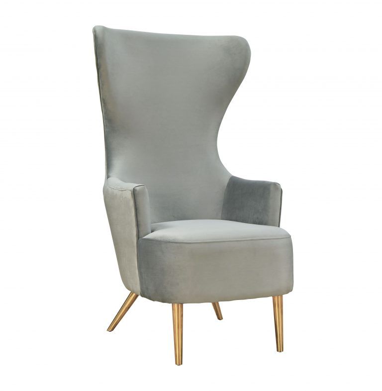 Victoria Grey Velvet Wingback Chair thumbnail 3