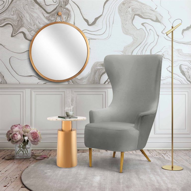 Victoria Grey Velvet Wingback Chair thumbnail 5
