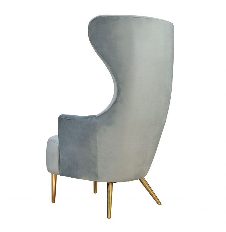 Victoria Grey Velvet Wingback Chair thumbnail 2