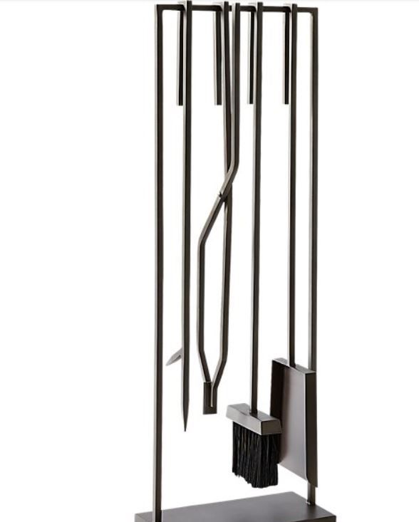4 Piece Bend Raw Steel Standing Fireplace Tool Set thumbnail 2