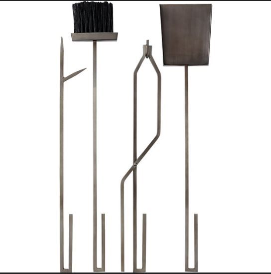 4 Piece Bend Raw Steel Standing Fireplace Tool Set thumbnail 3