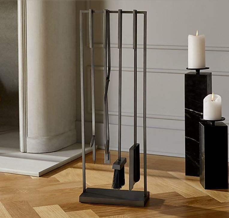 4 Piece Bend Raw Steel Standing Fireplace Tool Set thumbnail 4