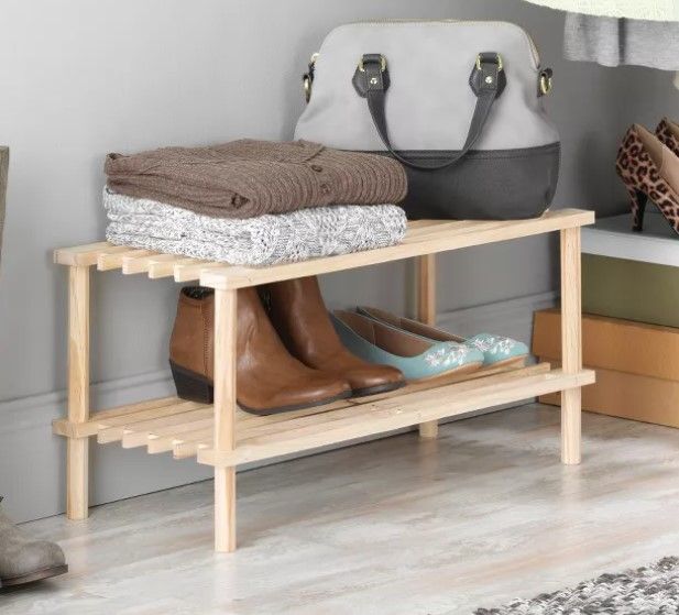 Whitmor 2 Tier Shoe Rack Natural Wood thumbnail 2