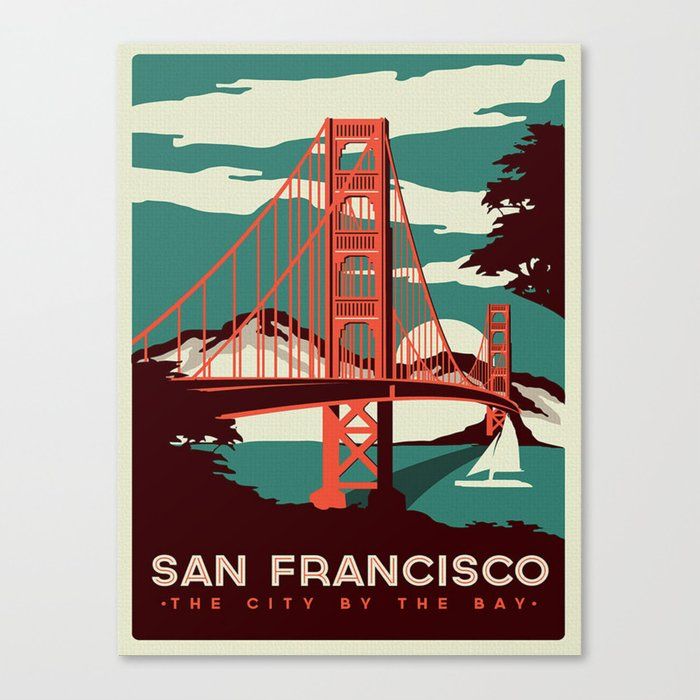 San Francisco The City By The Bay Vintage Canvas Print Unframed thumbnail 2