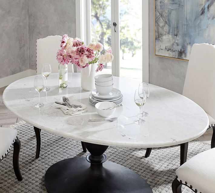 Chapman Oval Marble Pedestal Dining Table thumbnail 4